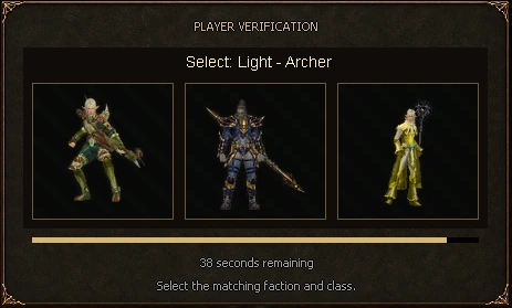 Justice Online Player Verification faction and class challenge