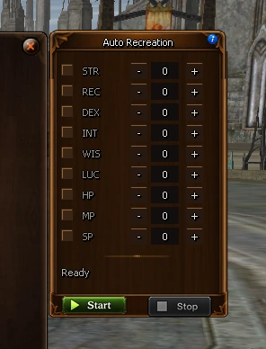 Justice Online Auto Recreation stat target panel