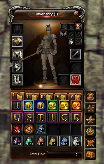 Justice Online inventory and equipment window