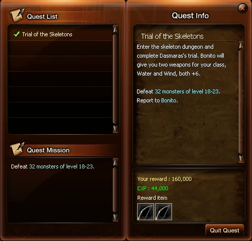 Justice Online custom quest progression and reward window