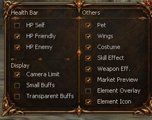 Justice Online Quick Settings panel in game
